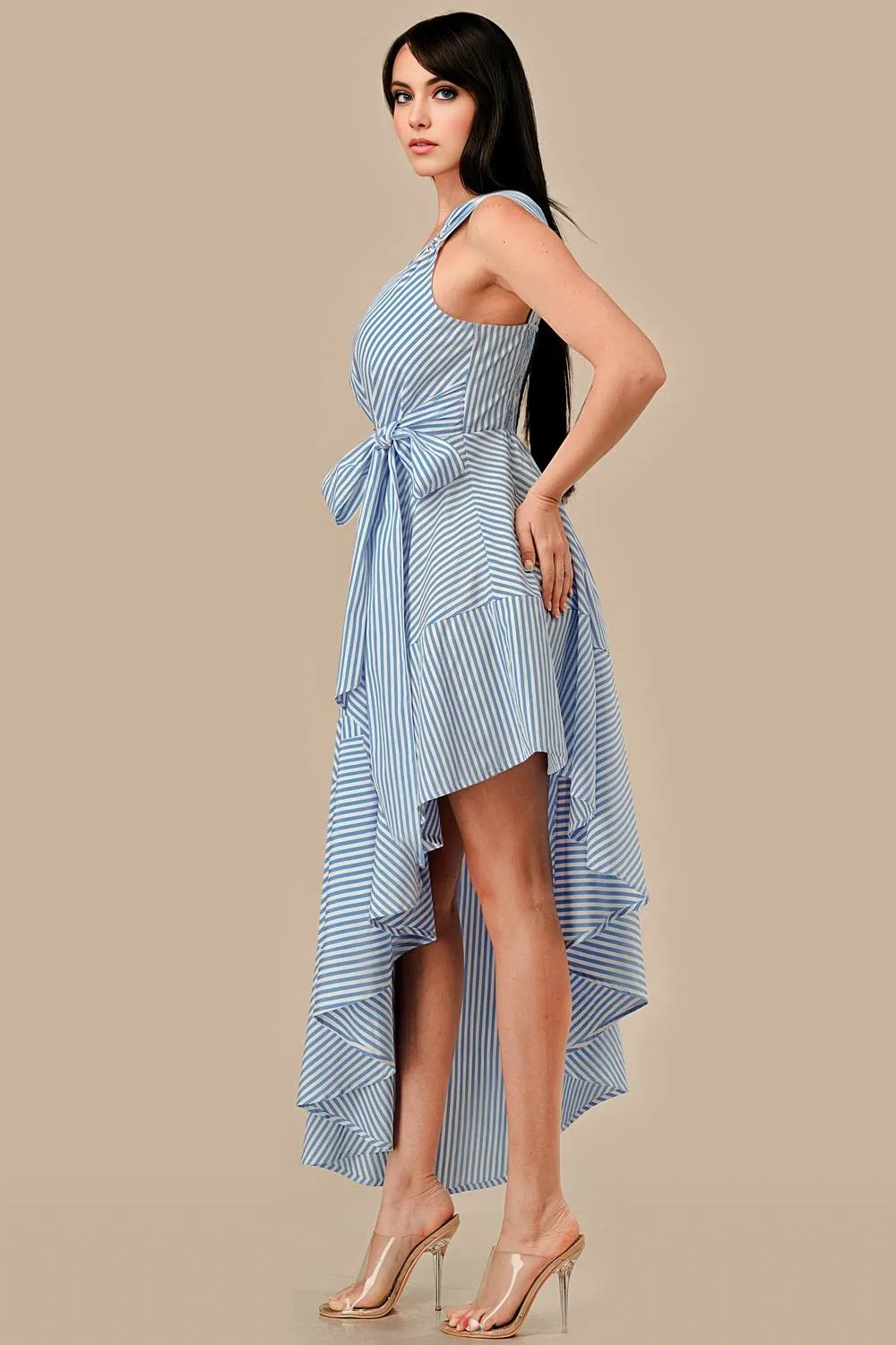 AD4077E / STRIPE & HARDWARE TRIM ONE SHOULDER ASYMMETRICAL DRESS sold by privy product image thumbnail 2
