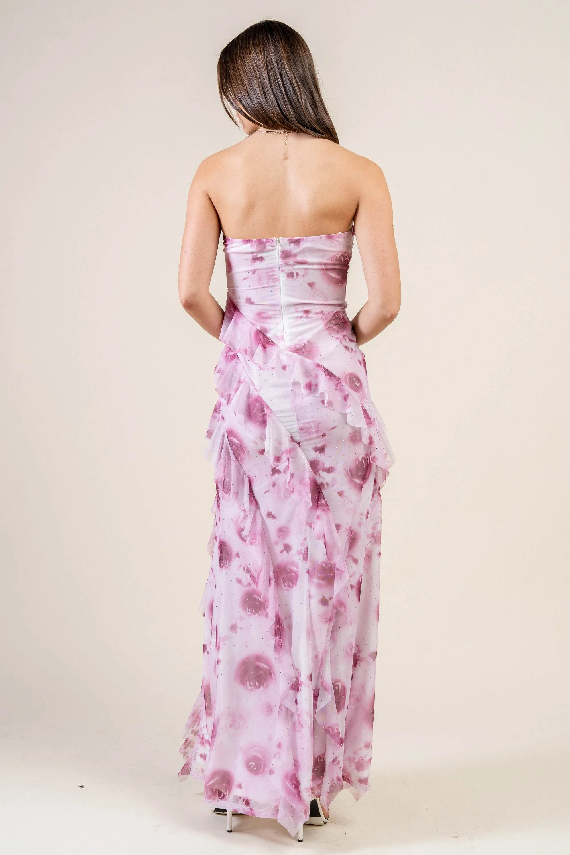 BDKS12915E / MESH PRINT WITH RHINESTONE MAXI DRESS sold by privy product image thumbnail 3