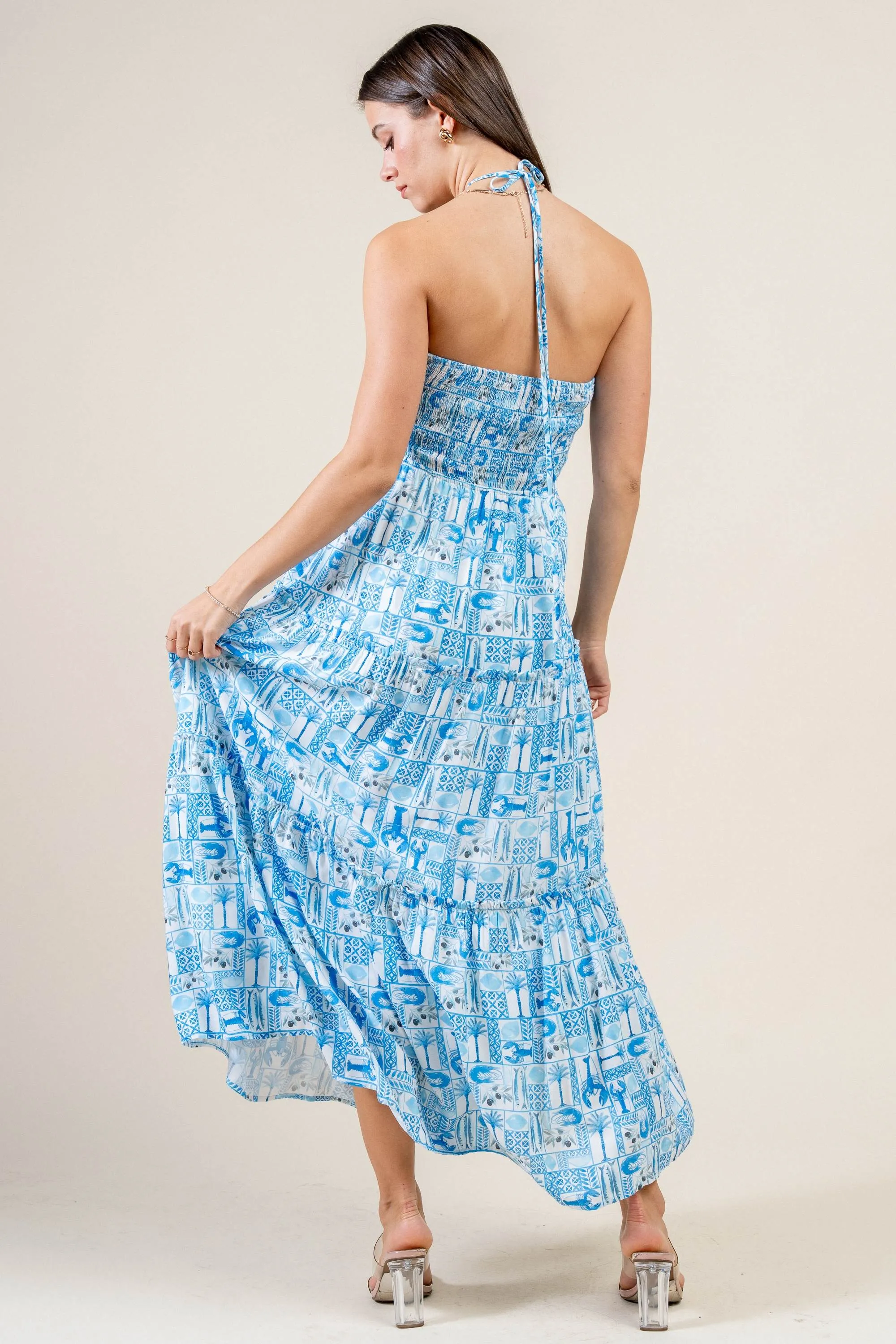 BDWS12916B / CHALLIS PRINT HALTER NECK CUTOUT DETAIL MIDI DRESS sold by privy product image thumbnail 3