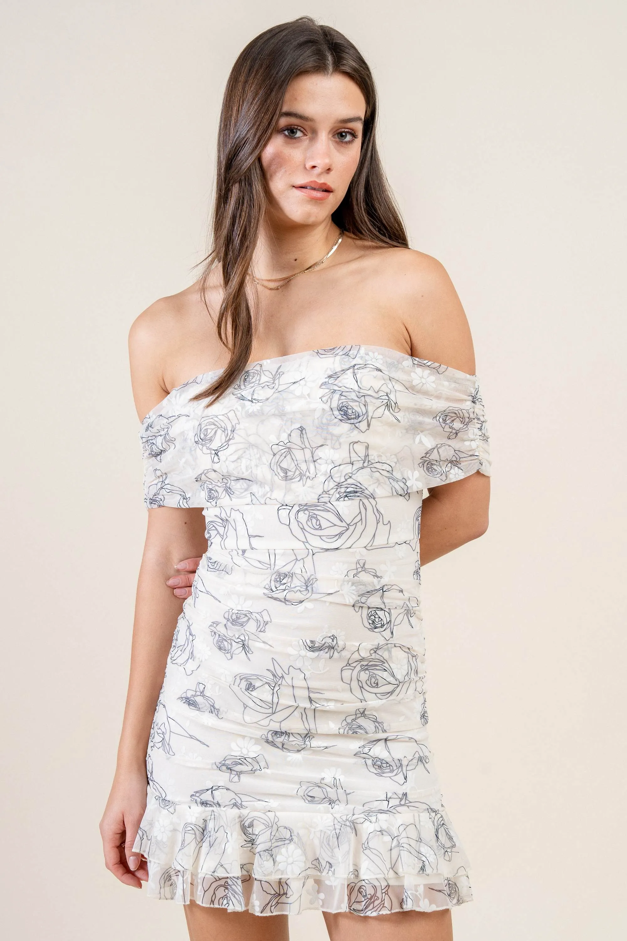 BDKS12910E / FLOCKING MESH WITH PRINT MINI DRESS sold by privy