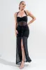 PDKS78684B-W / MESH HALTER NECK RUFFLE DETAIL FRONT SLIT MAXI DRESS sold by privy
