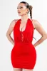 PDKS78610N-W / LACE INSET MESH HALTER NECK RUCHED MINI DRESS sold by privy