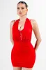 PDKS78610N-W / LACE INSET MESH HALTER NECK RUCHED MINI DRESS sold by privy