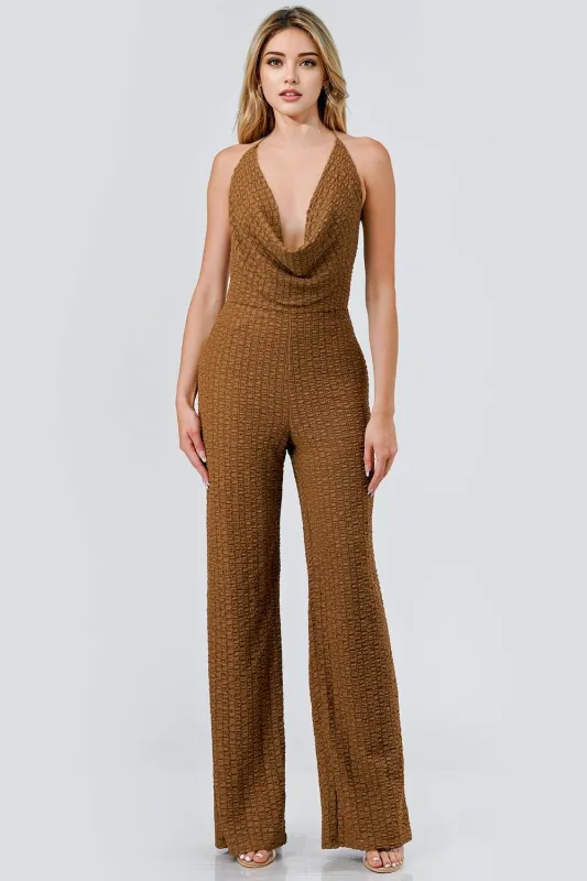 AJKS1136K / TEXTURE KNIT WITH BEAD RING JUMPSUIT sold by privy