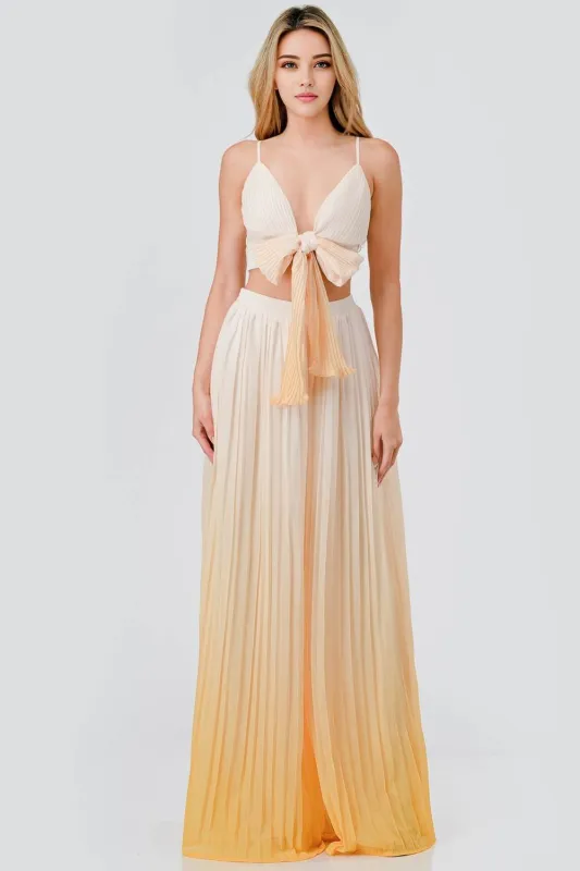 AS5152S / PLEATED OMBRE CHELSEA CHIFFON TOP & PANTS SET sold by privy