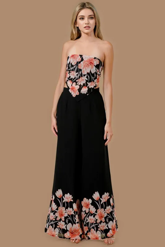 ASWF5200K / WOVEN BORDER PRINT CROP TOP AND PANTS SET sold by privy