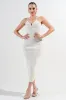 PDKS78612SST-W / RIB SWEATER STRIPE STRAP DETAIL CUT OUT WAIST MIDI DRESS sold by privy