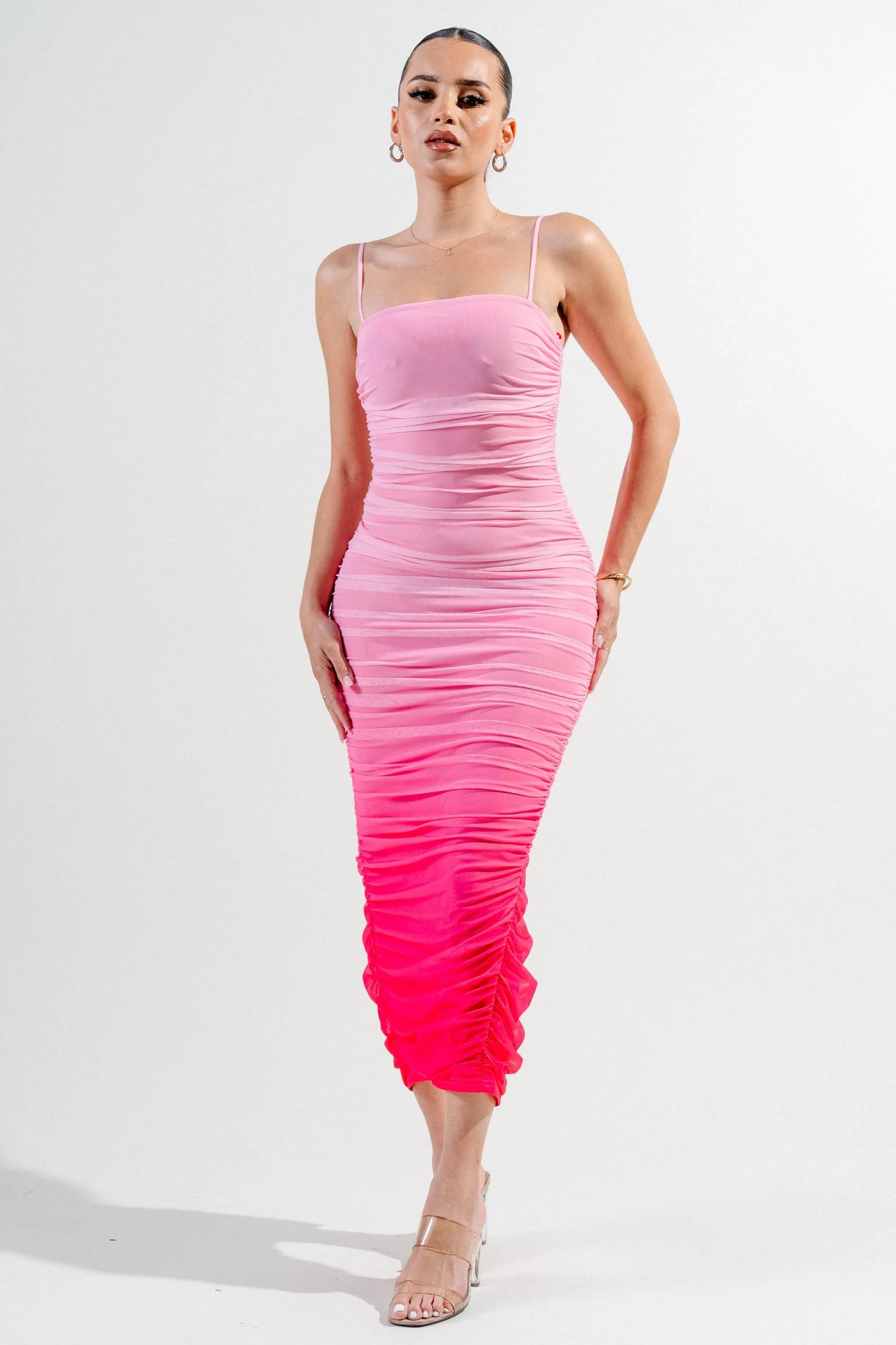 PDKS78651N-W / MESH OMBRE PRINT MIDI DRESS sold by privy