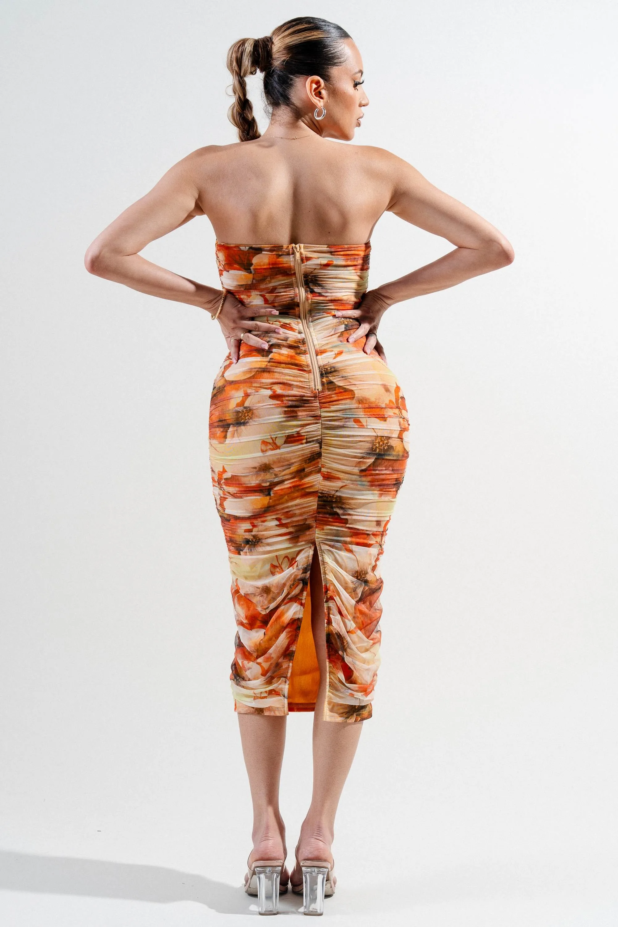 PDKS78688N / SWEETHEART NECKLINE MESH PRINT MIDI DRESS sold by privy product image thumbnail 3