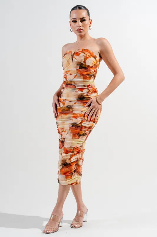 PDKS78688N / SWEETHEART NECKLINE MESH PRINT MIDI DRESS sold by privy