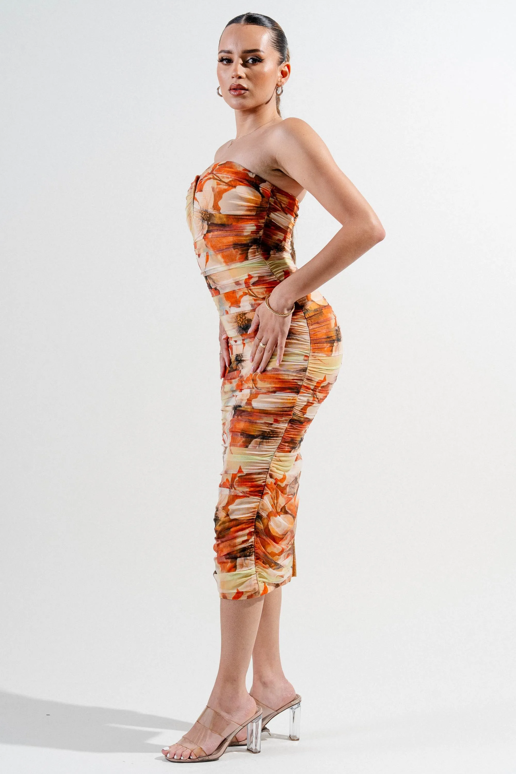 PDKS78688N / SWEETHEART NECKLINE MESH PRINT MIDI DRESS sold by privy product image thumbnail 2