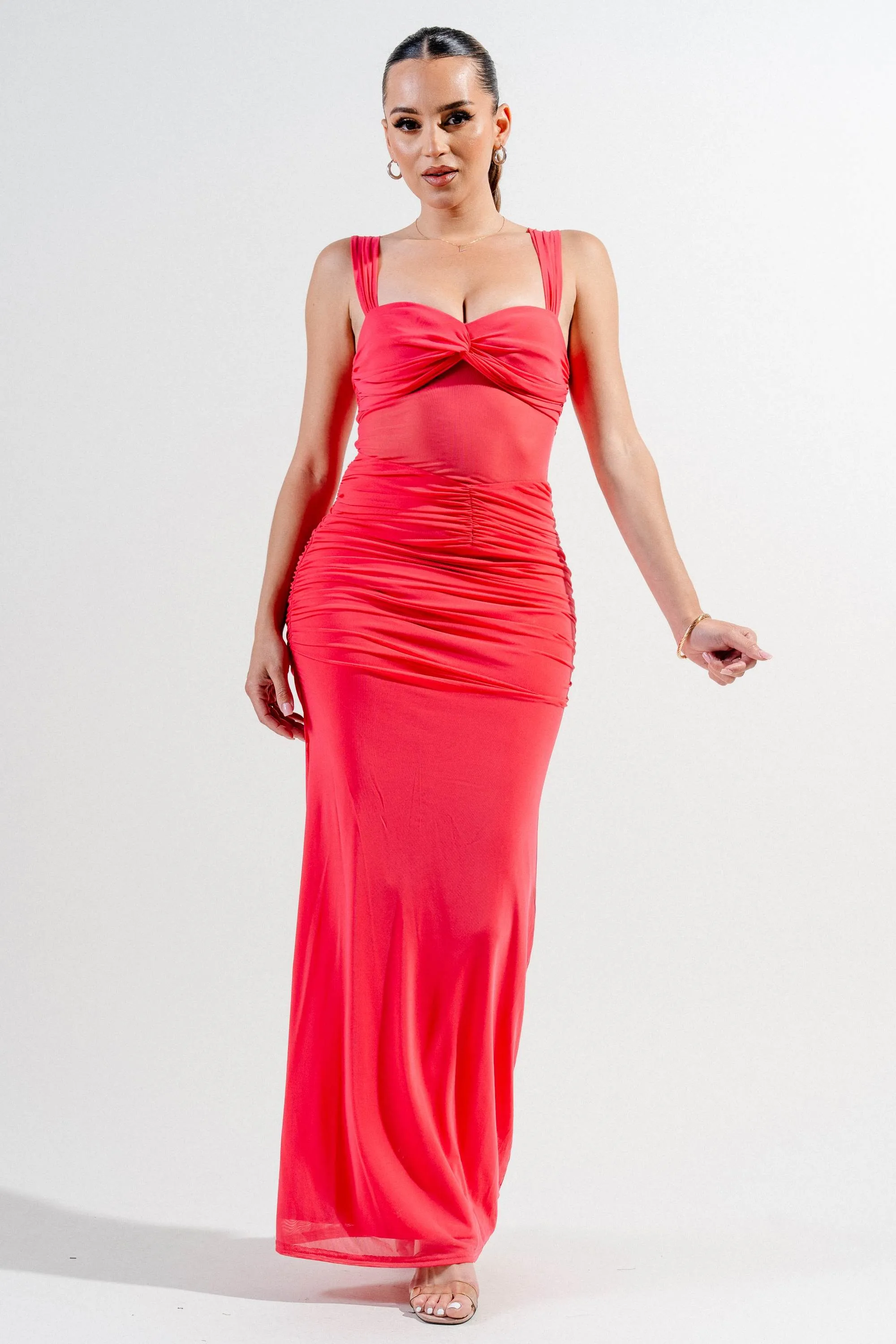 PDKS78752NTP-W / MESH TWIST DETAIL RUCHED MAXI MERMAID DRESS sold by privy product image thumbnail 4