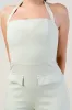 PJWS11236ETP-W / THICK STRETCH WOVEN HALTER NECK JUMPSUIT WITH FAUX POCKET sold by privy