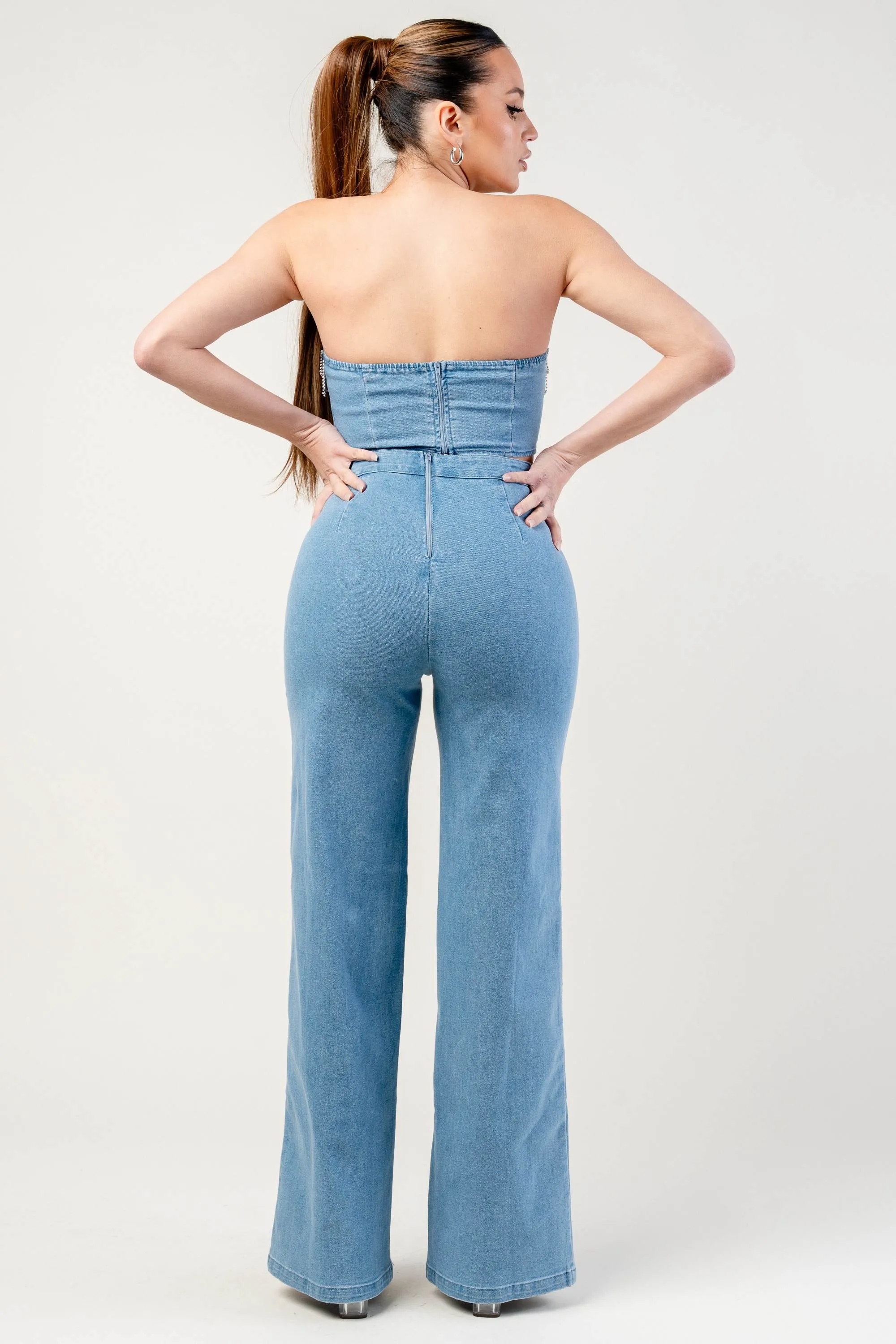 PS9700E-W / STRETCH WASHED DENIM SET - CROP TOP & PANTS sold by privy product image thumbnail 3