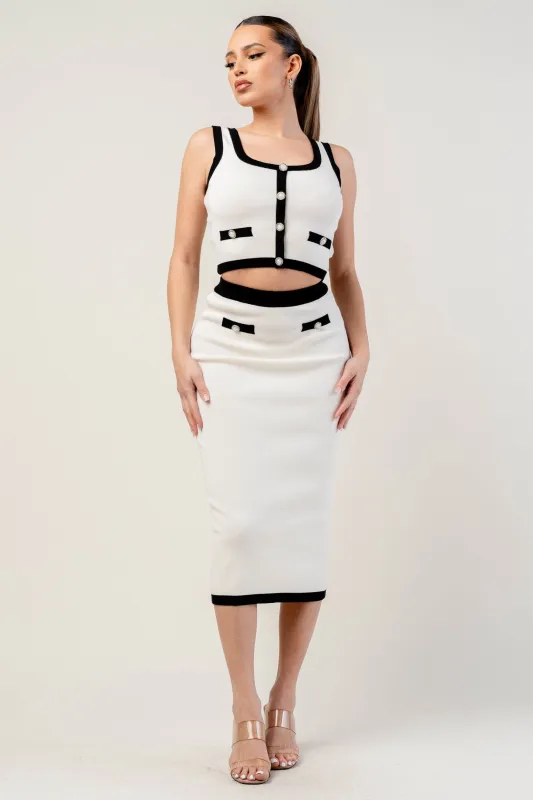 PS9756STP-W / SWEATER KNIT CONTRAST DETAIL TANK TOP & MIDI SKIRT SET sold by privy