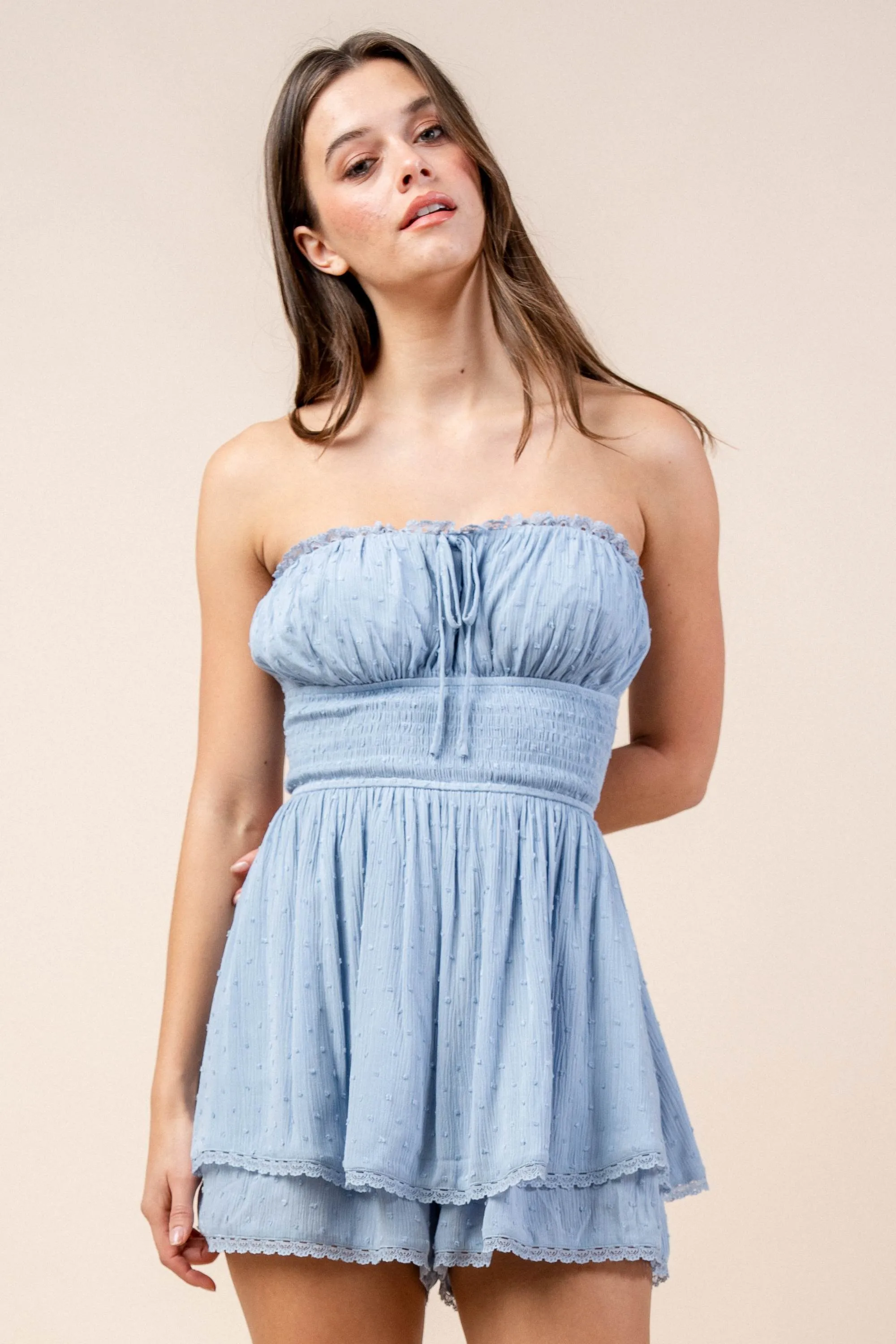 CJWS40010K / WOVEN OFF-SHOULDER NECKLINE ROMPER sold by privy