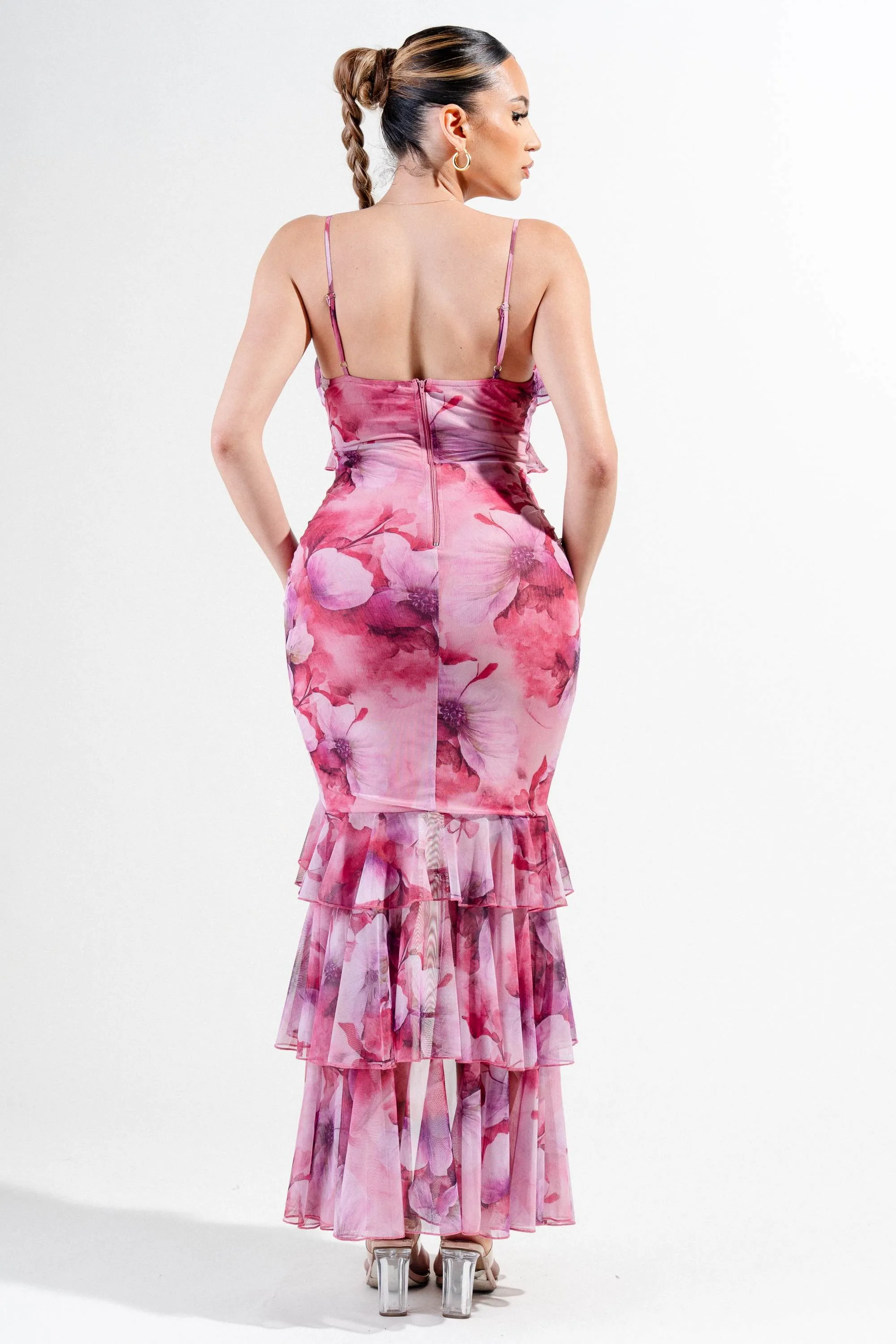 PDKS78731B-W / MESH PRINT RUFFLE DETAIL V-LINE CAMI MAXI DRESS sold by privy product image thumbnail 3