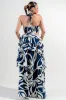 PDWS78788S-W / LINEN PRINT ROSETTE FRONT CUTOUT RUFFLE MAXI DRESS sold by privy
