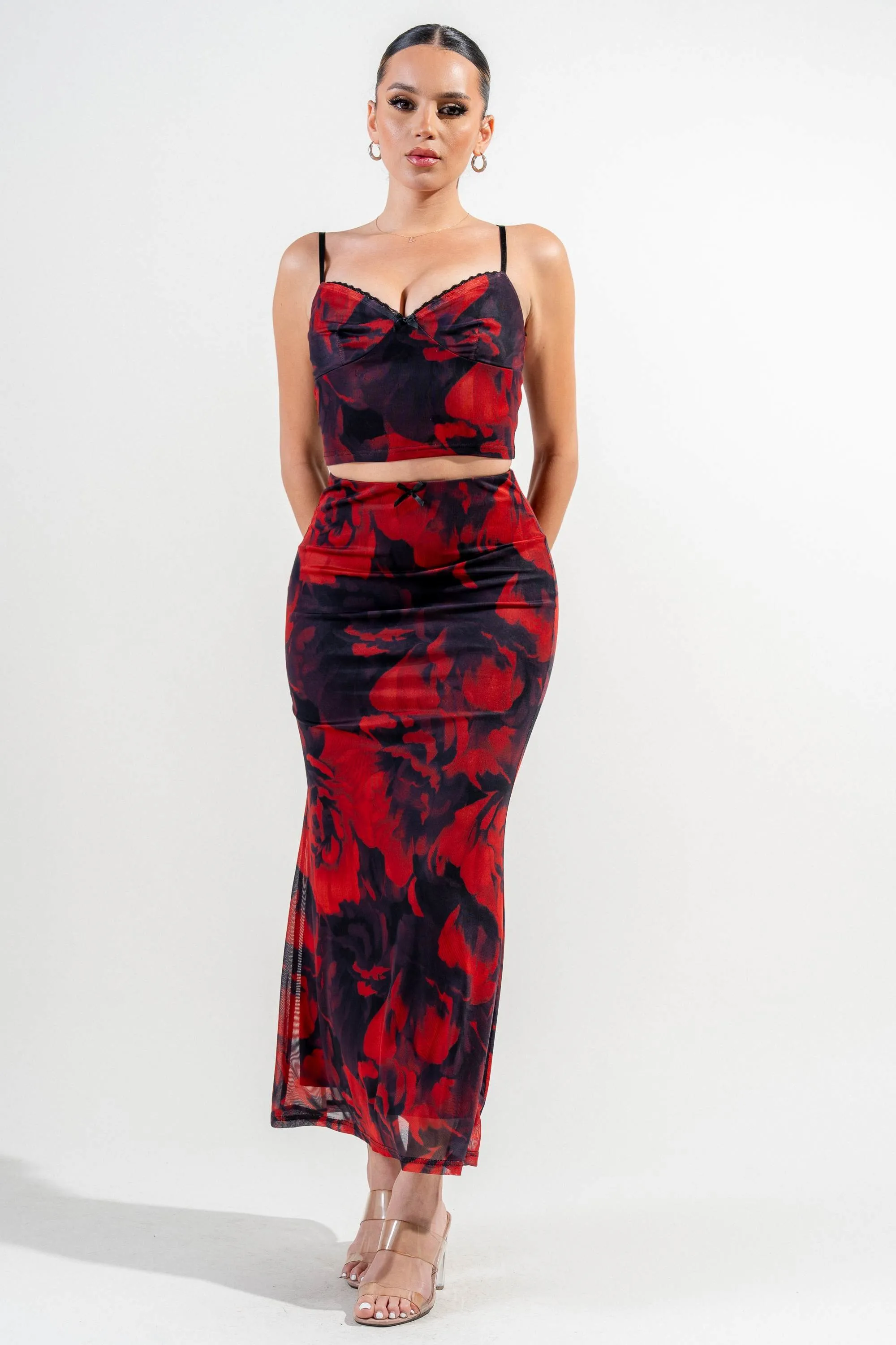 PSKS9784ETP-W / MESH PRINT MESH PRINT TANK TOP & MAXI SKIRT SET sold by privy product image thumbnail 4
