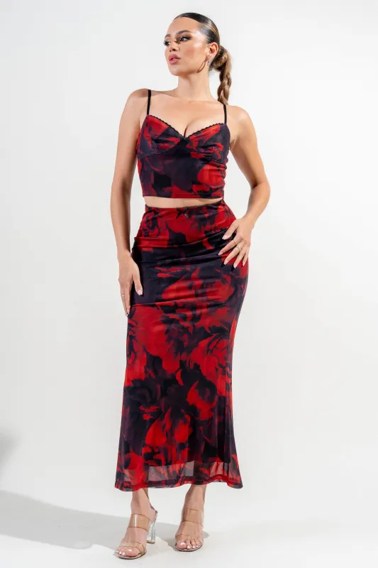 PSKS9784ETP-W / MESH PRINT MESH PRINT TANK TOP & MAXI SKIRT SET sold by privy