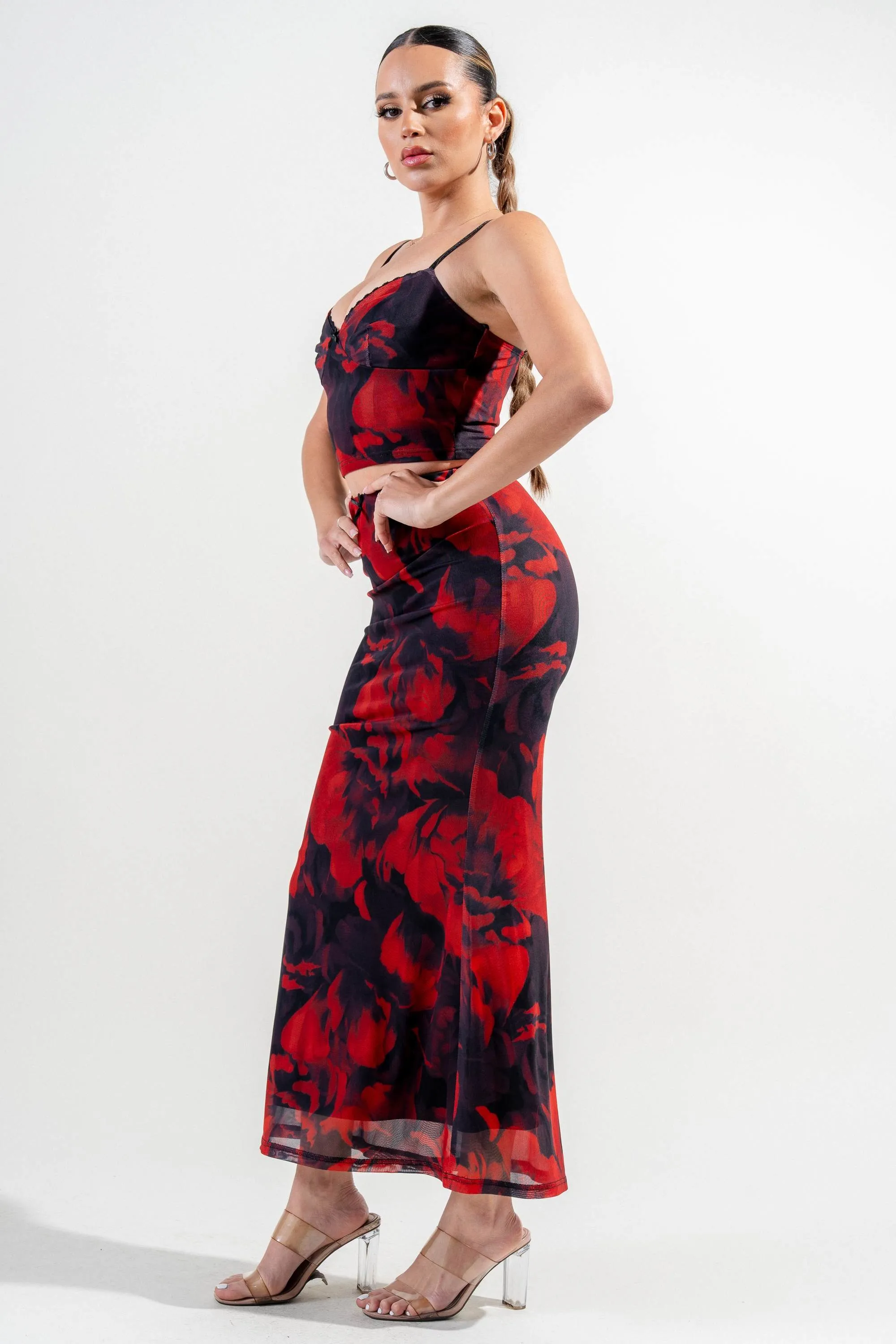 PSKS9784ETP-W / MESH PRINT MESH PRINT TANK TOP & MAXI SKIRT SET sold by privy product image thumbnail 2