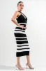 PDKS78711B-W / RIB SWEATER STRIPE ONE SHOULDER MIDI DRESS sold by privy