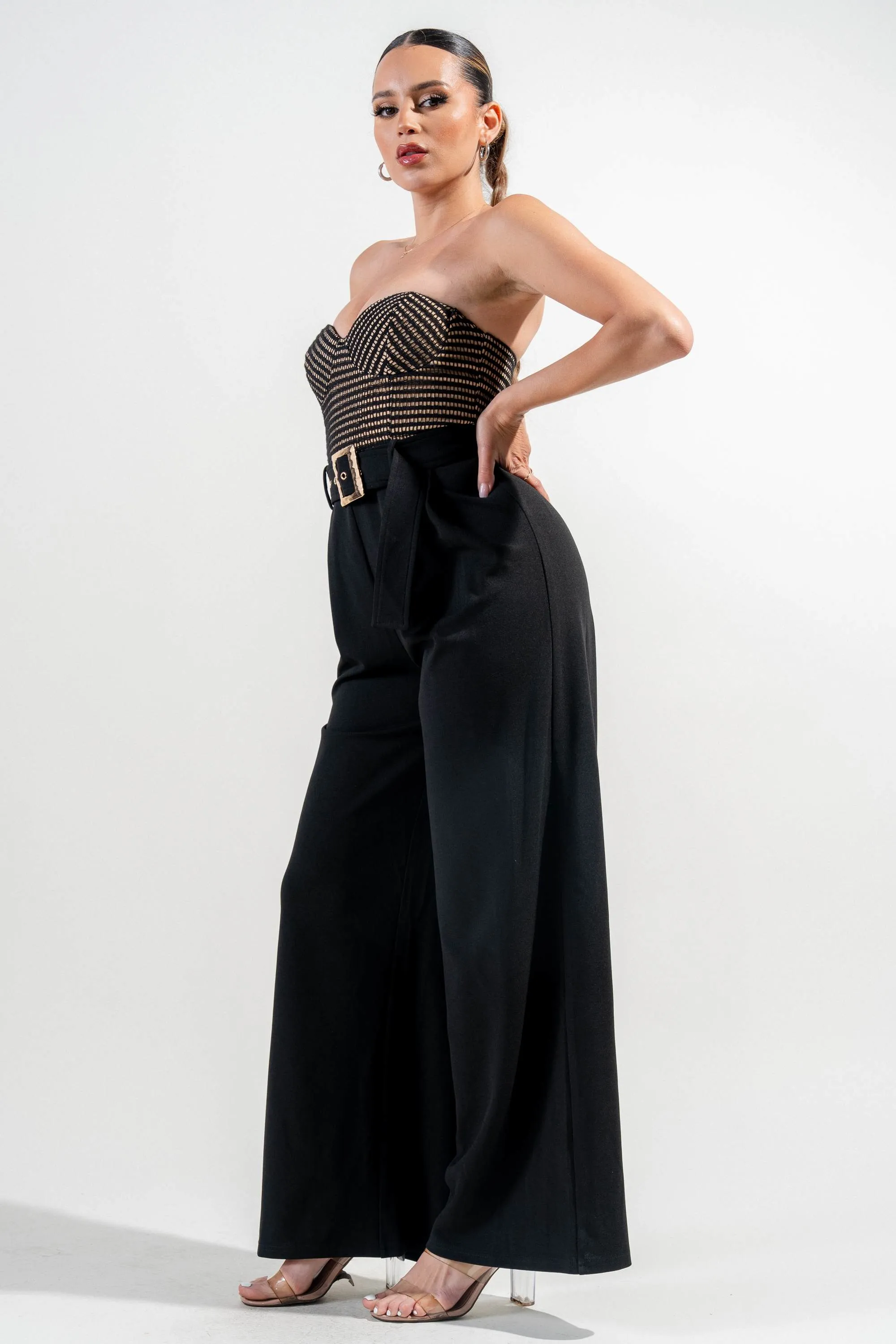 PJ11227E-W / CROCHET KNIT & LINEN BLEND SWEETHEART TUBE JUMPSUIT sold by privy