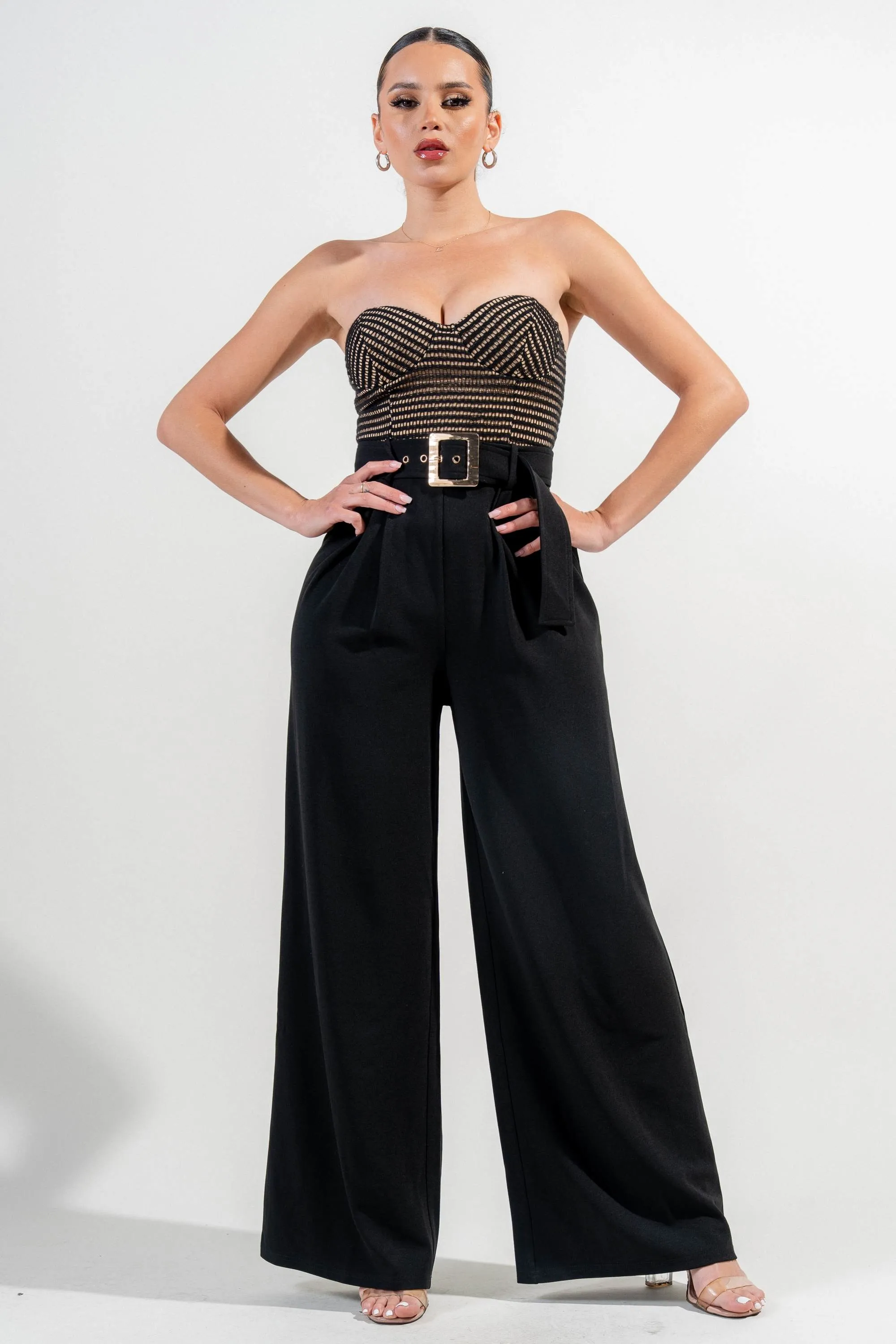 PJ11227E-W / CROCHET KNIT & LINEN BLEND SWEETHEART TUBE JUMPSUIT sold by privy product image thumbnail 2