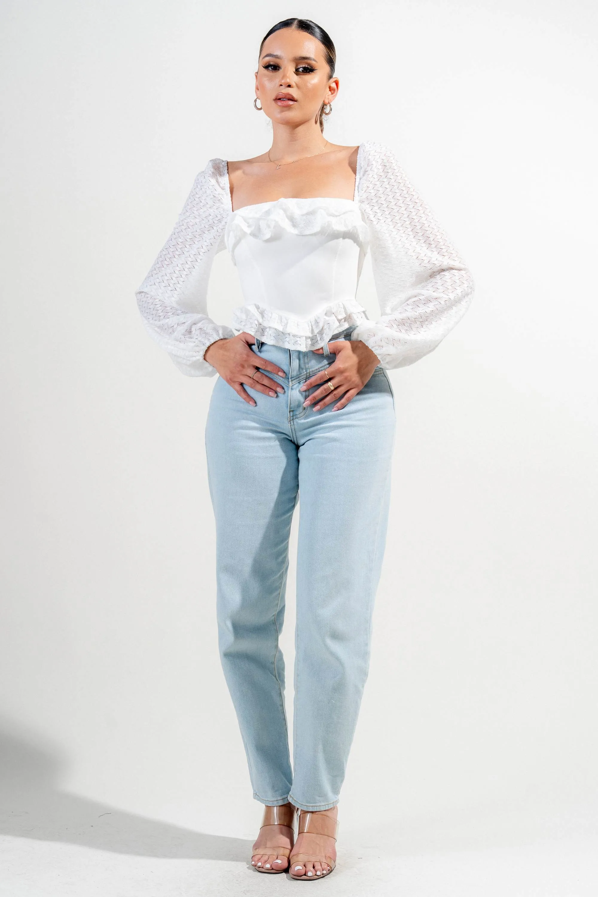 PT44488S-W / STRETCH LACE LONG SLEEVE TOP sold by privy product image thumbnail 5