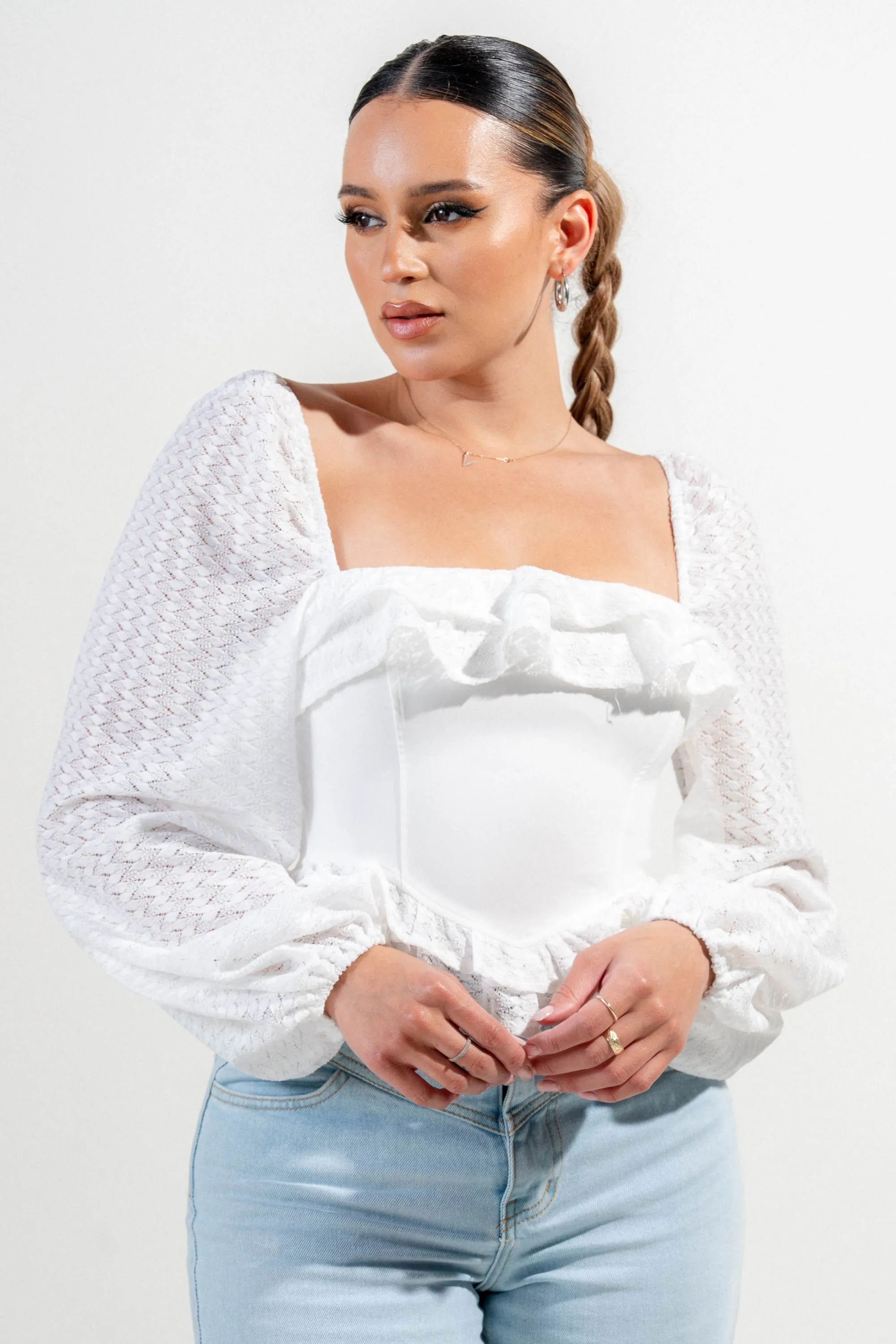 PT44488S-W / STRETCH LACE LONG SLEEVE TOP sold by privy product image thumbnail 4