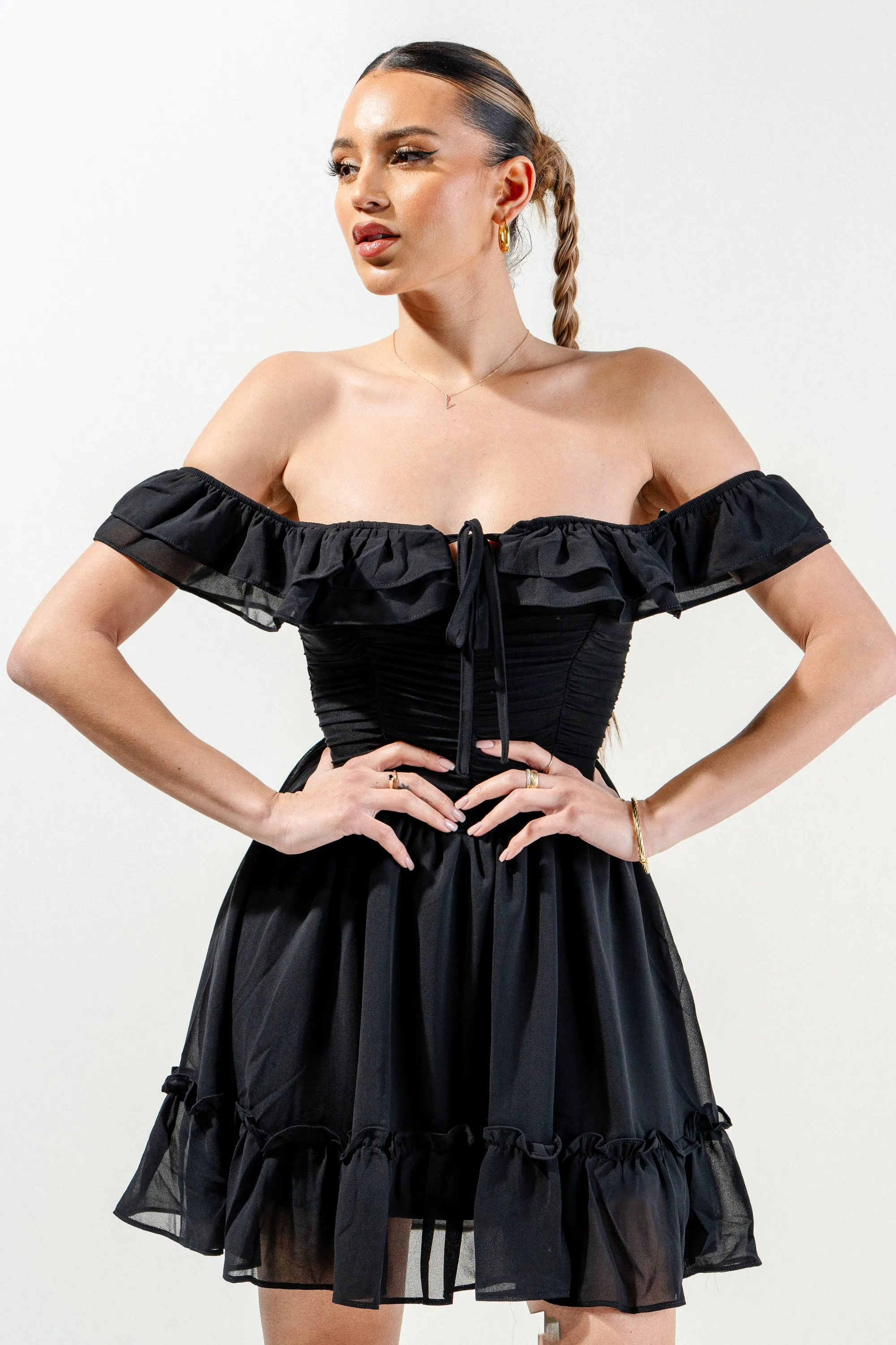 PD72232H-W / LOVELY CHIFFON RUCHED RUFFLED FIT & FLARE DRESS sold by privy product image thumbnail 4