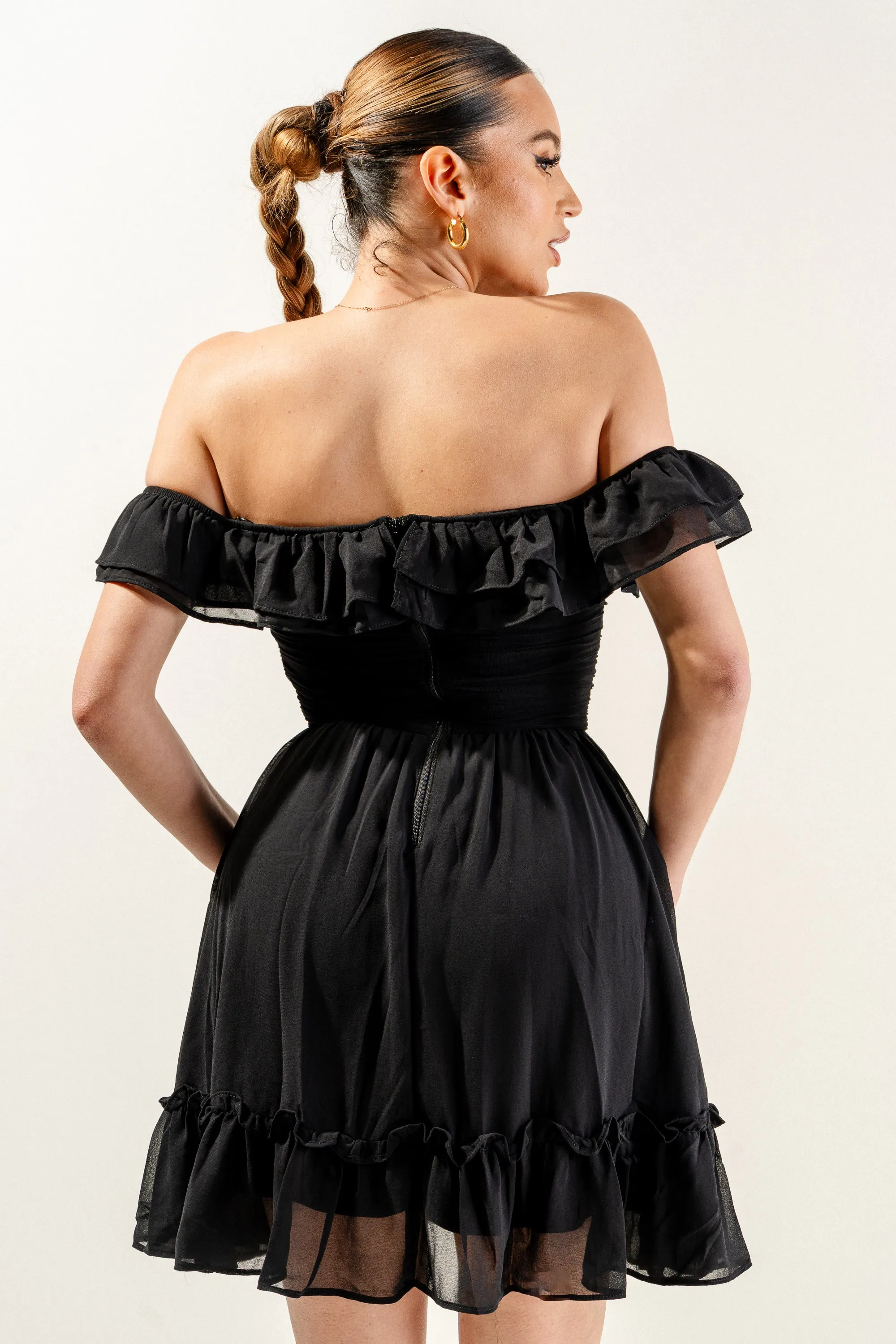 PD72232H-W / LOVELY CHIFFON RUCHED RUFFLED FIT & FLARE DRESS sold by privy product image thumbnail 3