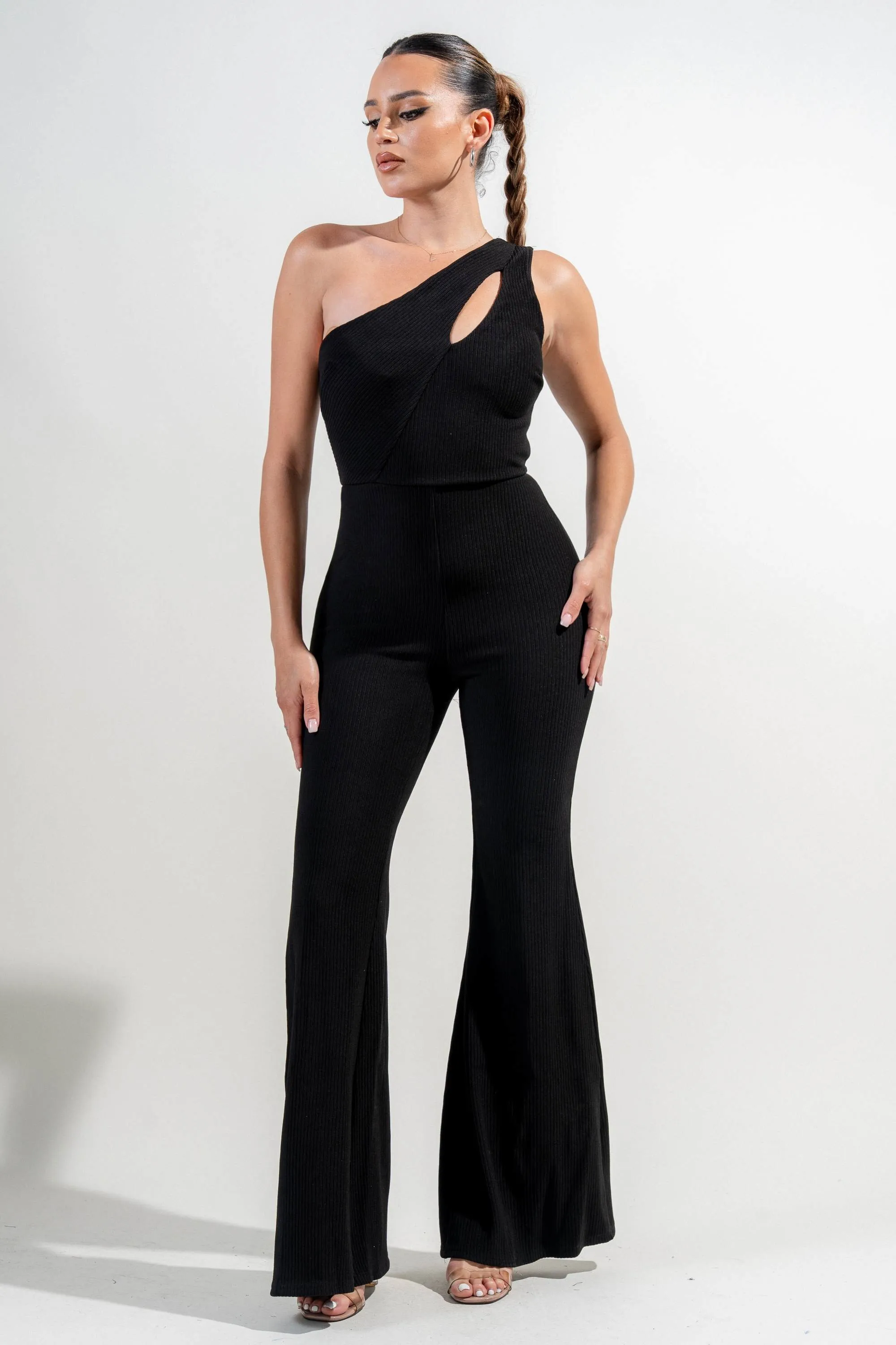 PJ11071K / RIB ONE SHOULDER JUMPSUIT sold by privy