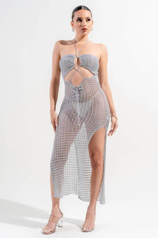 PD74639TS-W / METALLIC CROCHET KNIT DRESS sold by privy