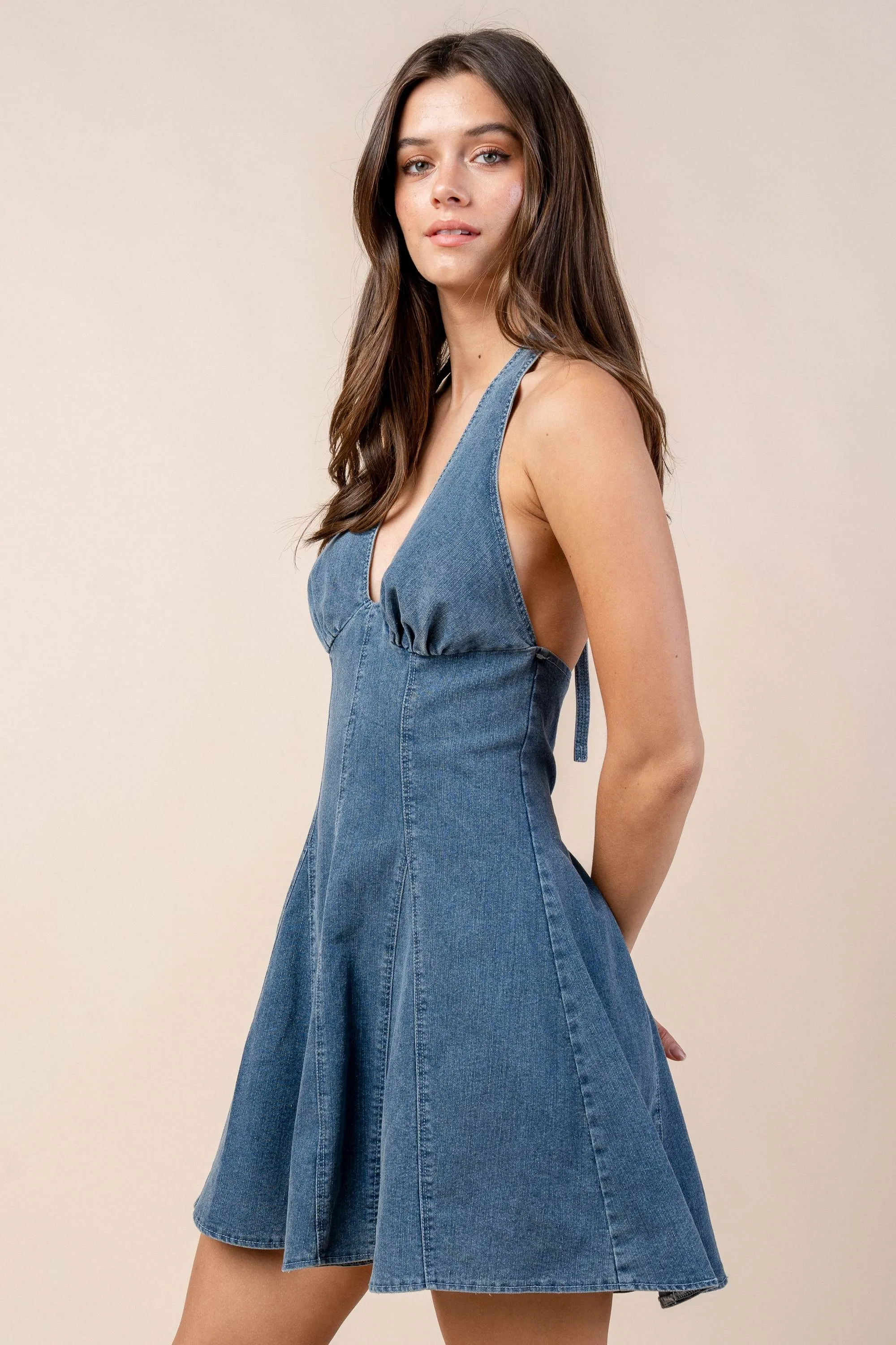 CD30349N / DENIM HALTER NECK MINI DRESS sold by privy product image thumbnail 2