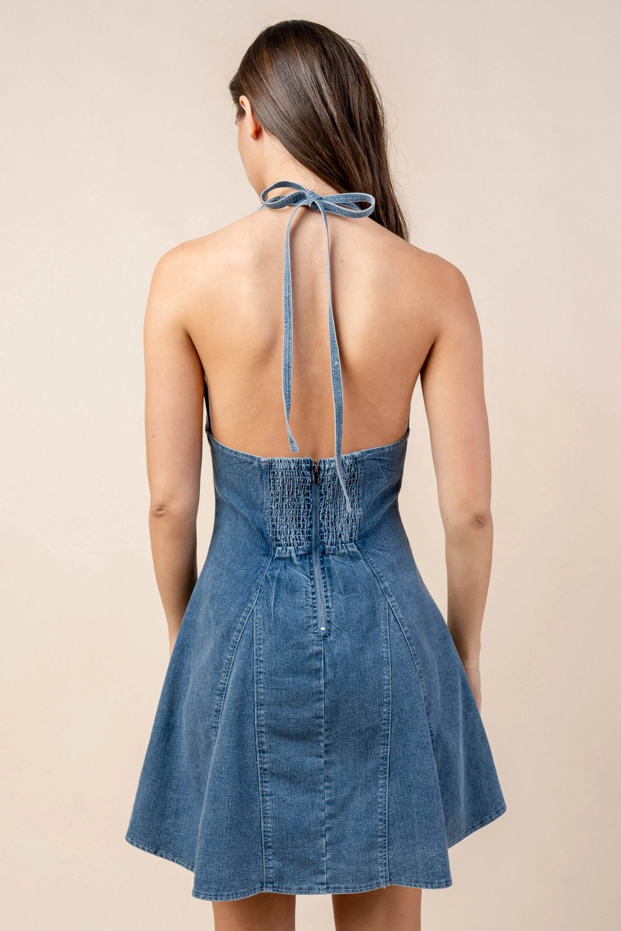 CD30349N / DENIM HALTER NECK MINI DRESS sold by privy product image thumbnail 3