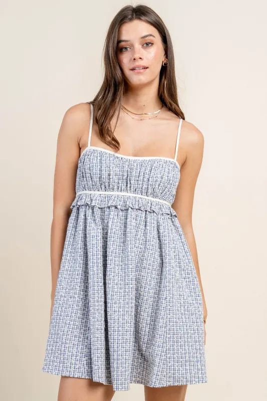 BD12827S / EMBO PLAID WOVEN MINI DRESS sold by privy