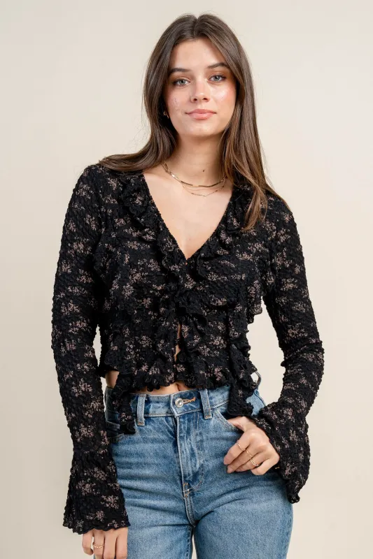 BTKF3259E / TEXTURED KNIT WITH PRINT LONG SLEEVE TOP sold by privy