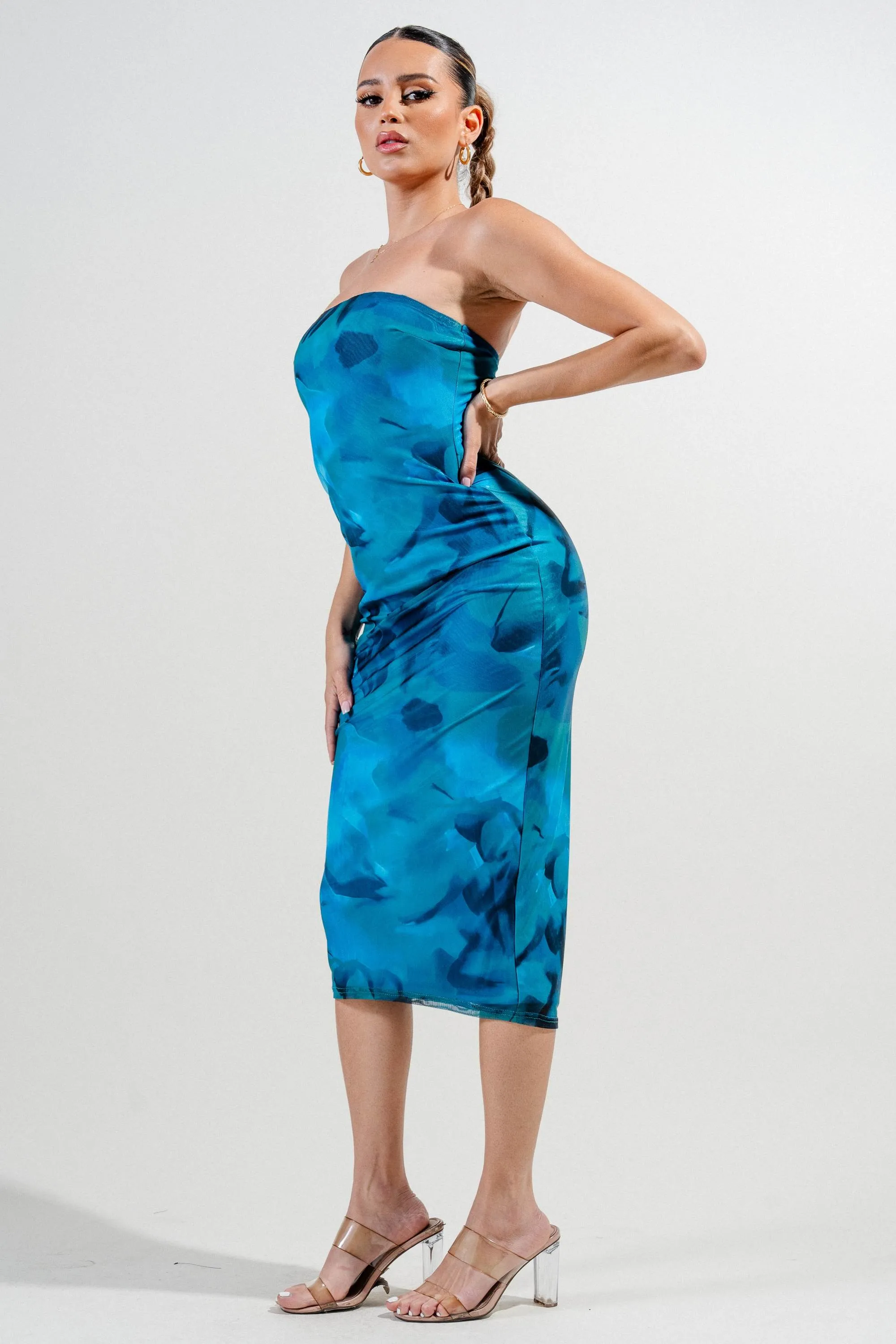 PDKS78821B / MESH PRINT TUBE PRINT MIDI DRESS sold by privy product image thumbnail 2