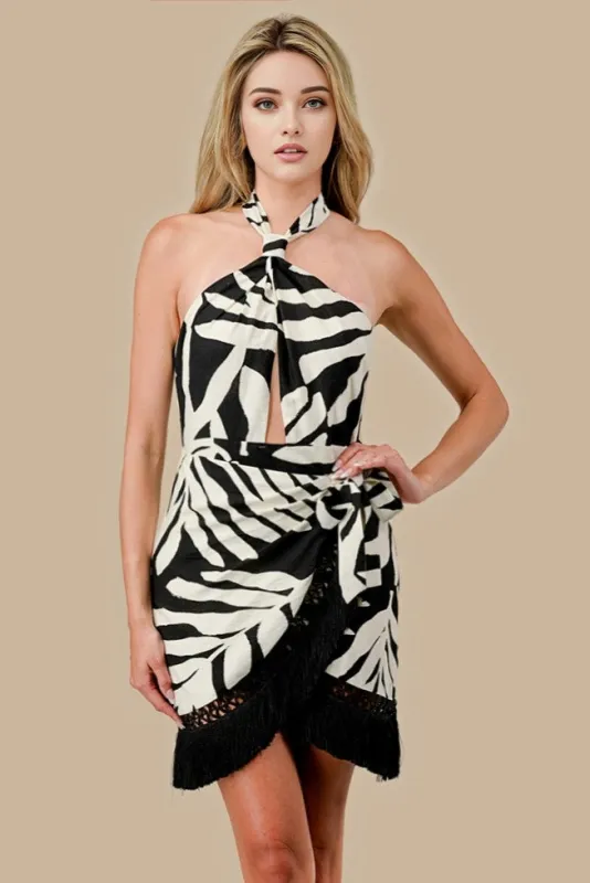 ADWF30163S / WOVEN PRINT W/ FRINGE TASSEL DRESS sold by privy