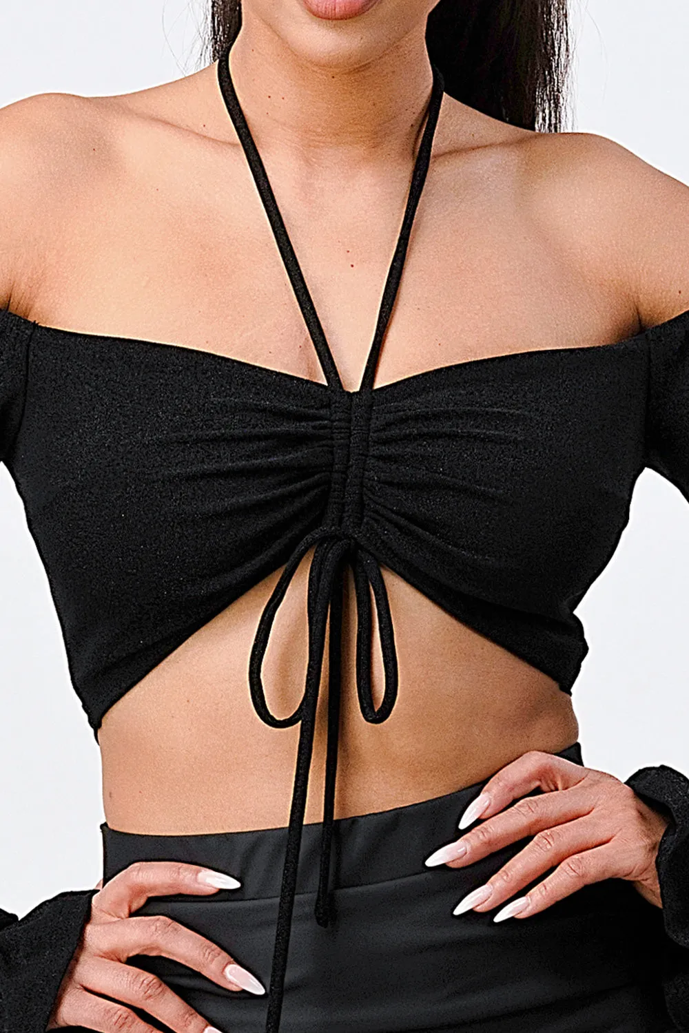 OFF SHOULDER FRONT SHIRRING HALTER TOP sold by privy product image thumbnail 5