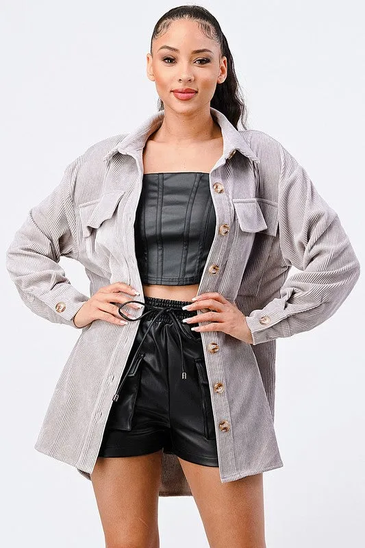 OVERSIZED CORDUROY COLLAR CHEST POCKETS JACKET sold by privy