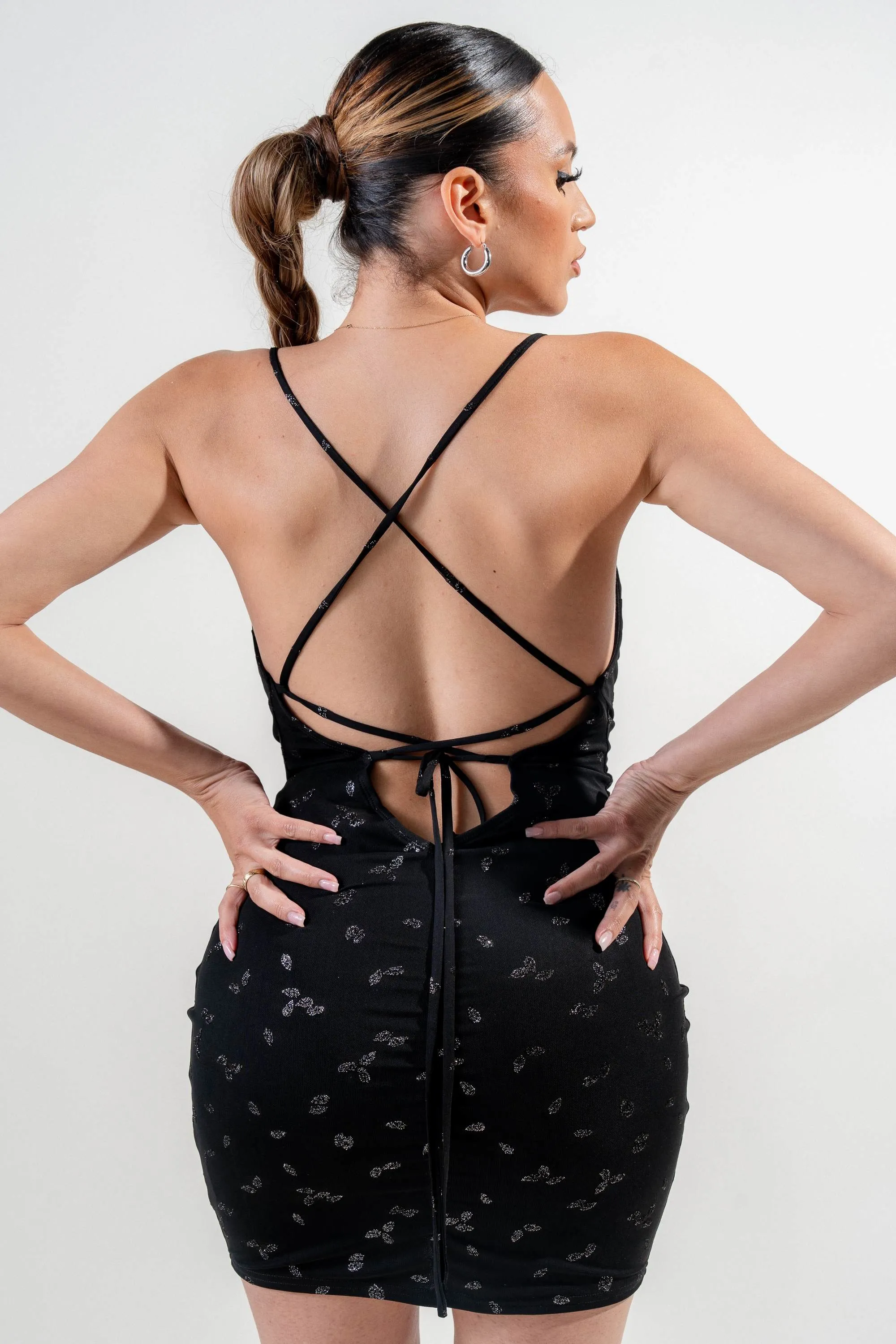 PD78967K / METALLIC MESH COWL NECK BACK LACE UP MINI DRESS sold by privy product image thumbnail 3