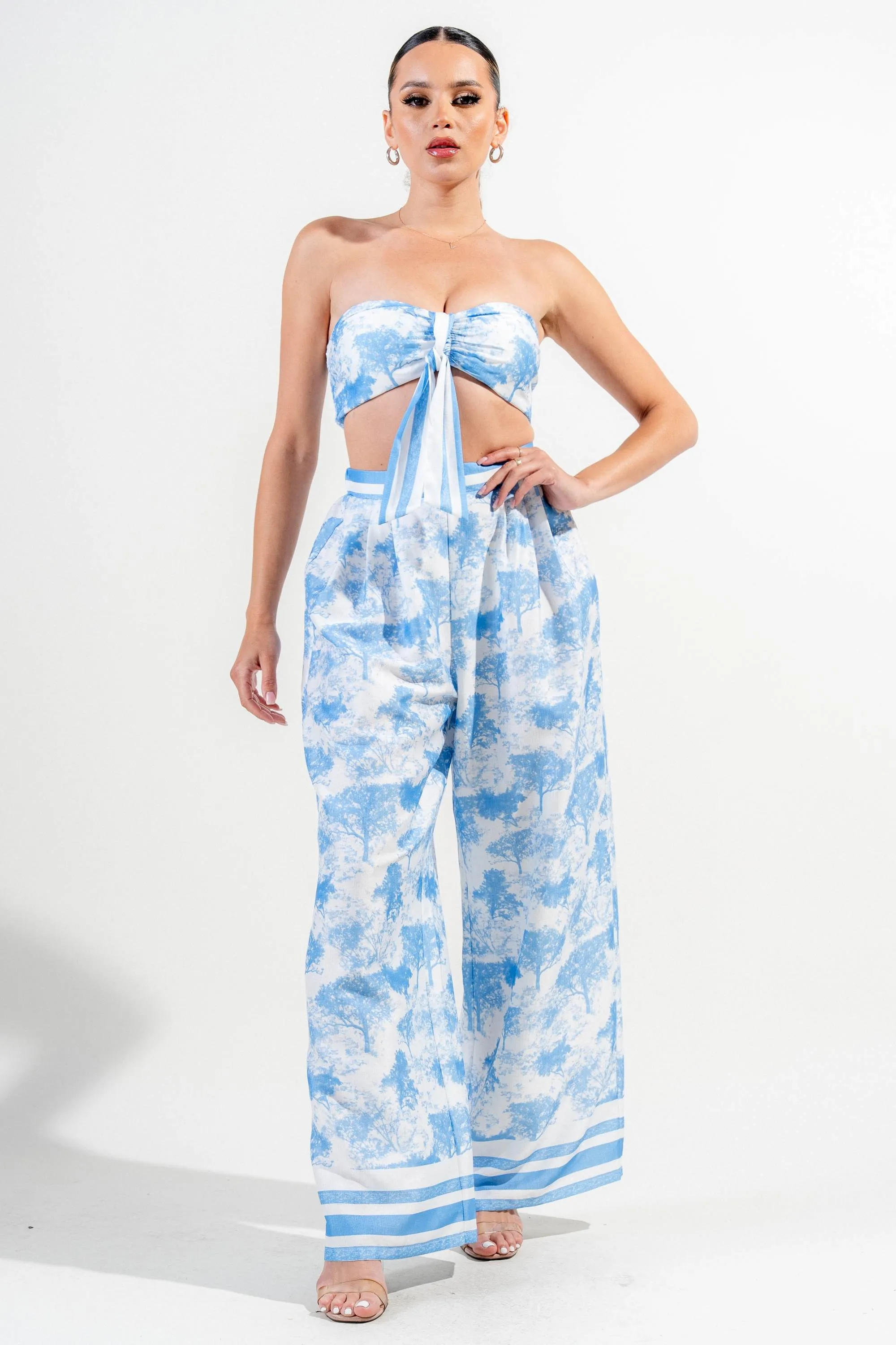 PSWS9768K / LINEN PRINT TOP AND PANTS SET sold by privy