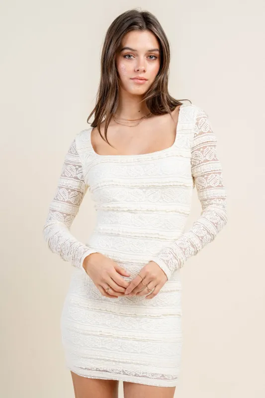 BDKF12936K / FRILL LACE LONG SLEEVE MINI DRESS sold by privy