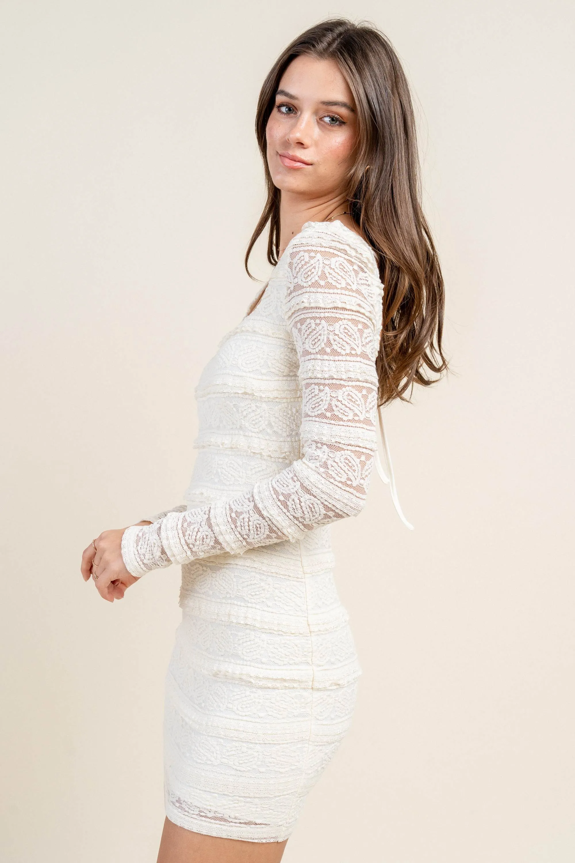 BDKF12936K / FRILL LACE LONG SLEEVE MINI DRESS sold by privy product image thumbnail 2