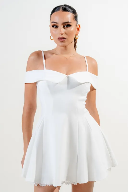 PD78962B / STRETCH WOVEN OFF SHOULDER MINI DRESS sold by privy