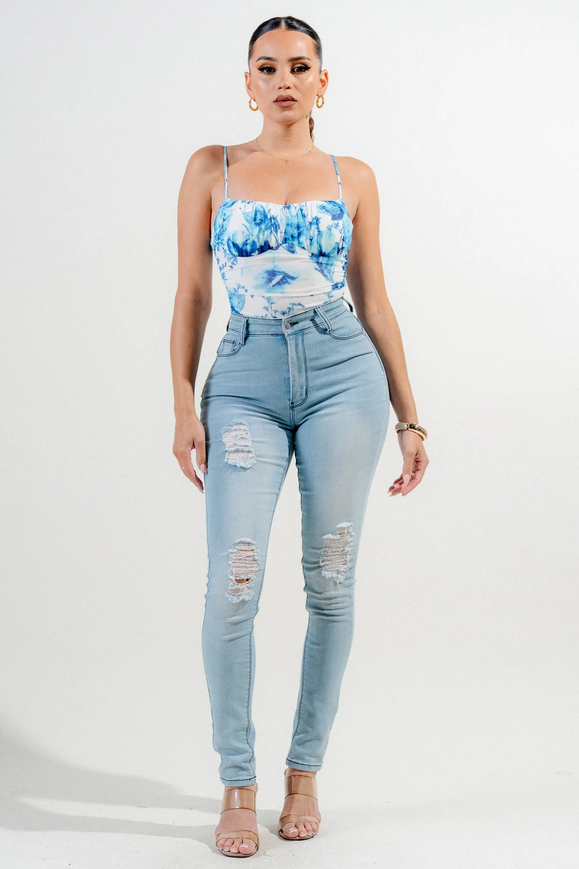 PT45446N / MESH PRINT BUSTIER SPAGHETTI STRAP RUCHING BODYSUIT sold by privy product image thumbnail 5