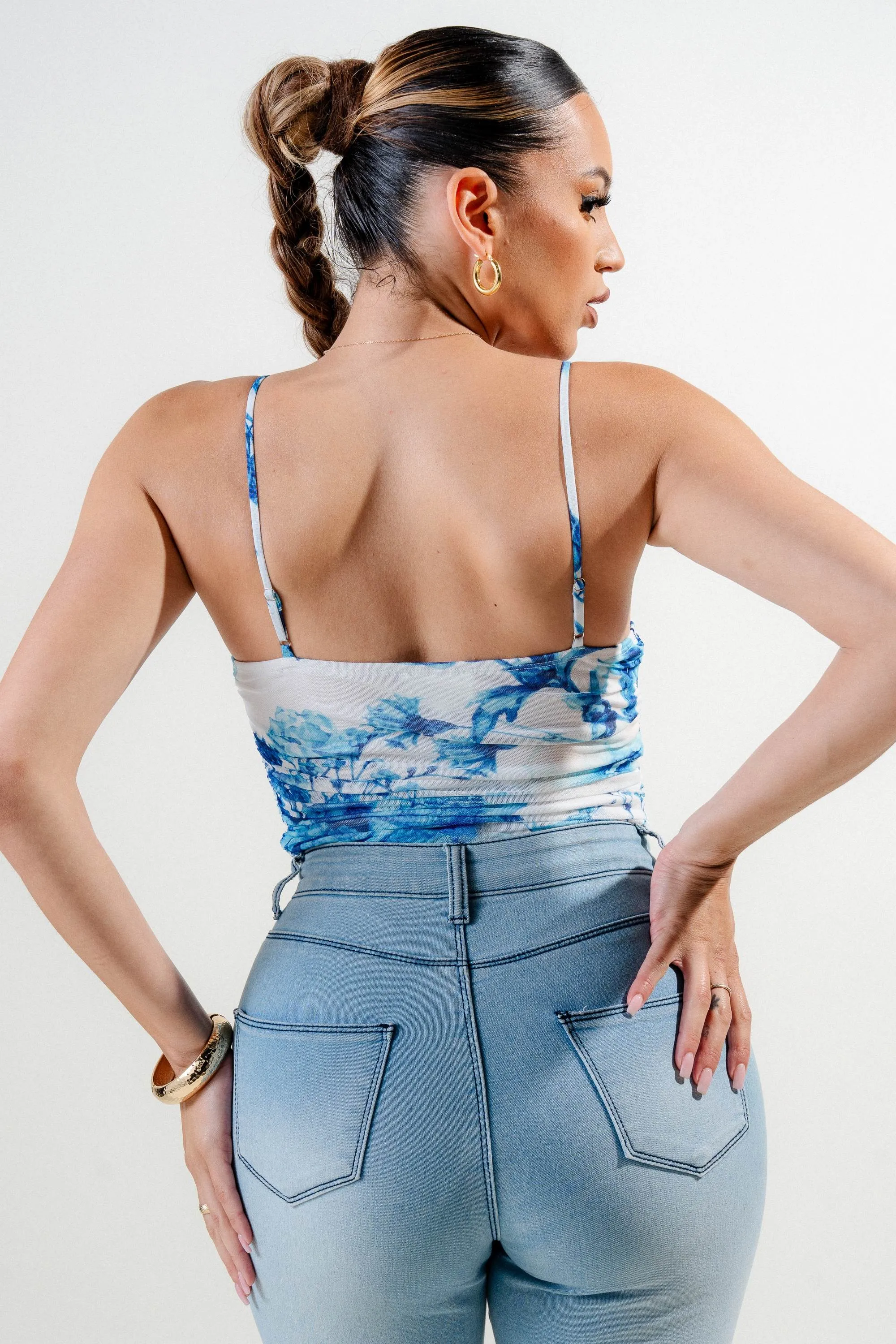 PT45446N / MESH PRINT BUSTIER SPAGHETTI STRAP RUCHING BODYSUIT sold by privy product image thumbnail 3