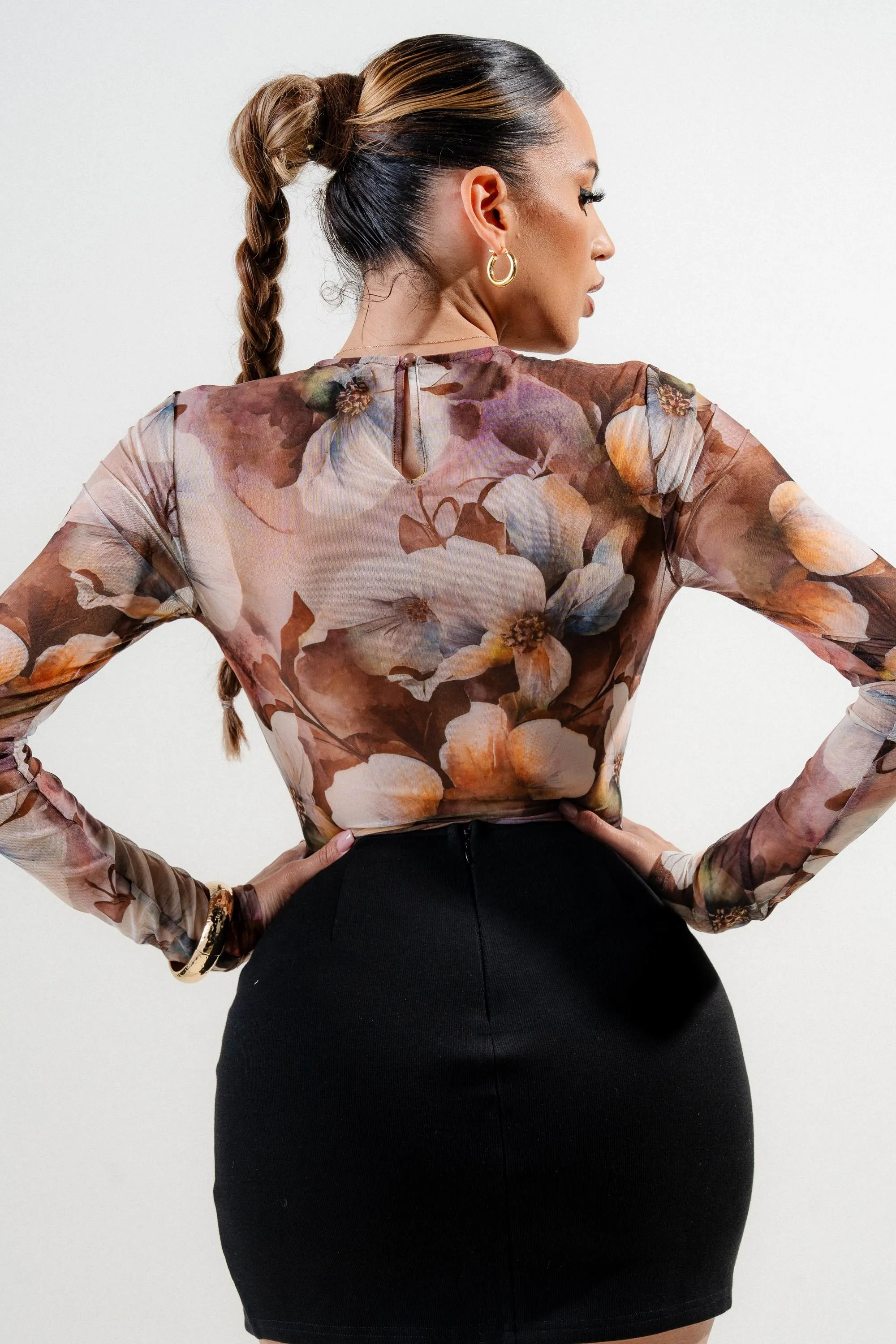 PTKF45366S / MESH PRINT ROUND NECK LONG SLEEVE BODYSUIT sold by privy product image thumbnail 3